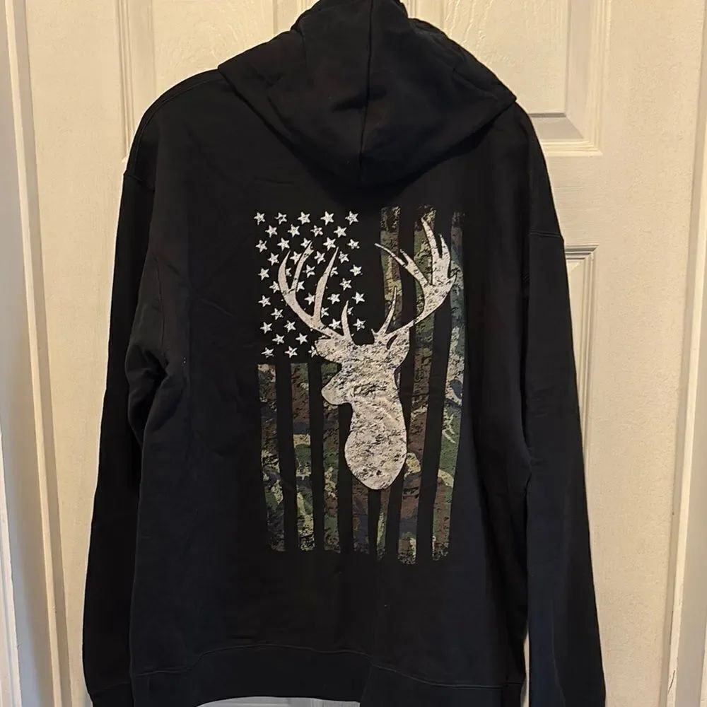 Buck Deer Hunting Camouflage US flag Hoodie size XL